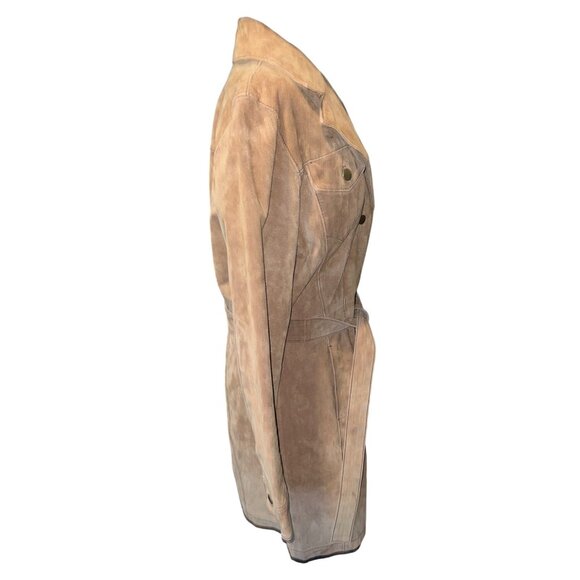 Vintage 90s y2k Wilsons Suede Leather Maxima Tan Blazer Button Down Midi Coat M - Picture 6 of 14